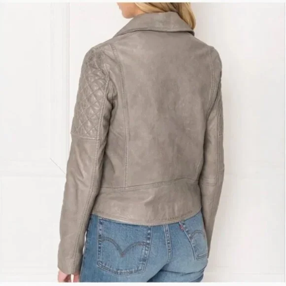 NWT Lamarque Quilted Leather Jacket Marilla Size XS Gravel Grey $675 - Picture 2 of 16